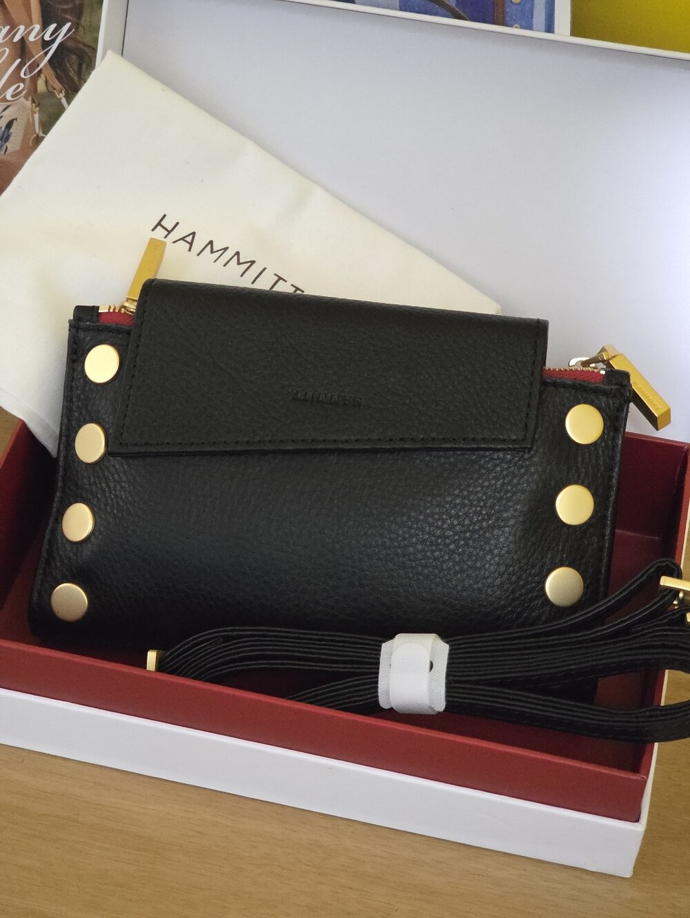Hammitt Levy Black Leather Crossbody with Gold Hardware